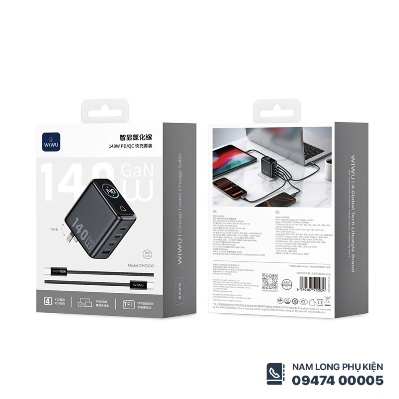 Bộ sạc 140W GAN WiWU Voyager CHG200 – Nam Long Mobile