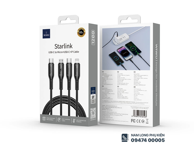 Cáp Type C to 3in1 WiWu Starlink C046E – Nam Long Mobile