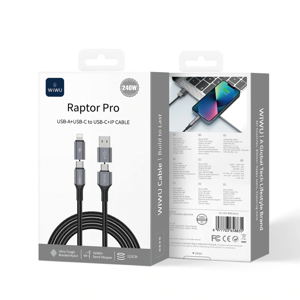 Cáp sạc 4in1 240w WiWU Raptor Pro chính hãng – Nam Long Mobile