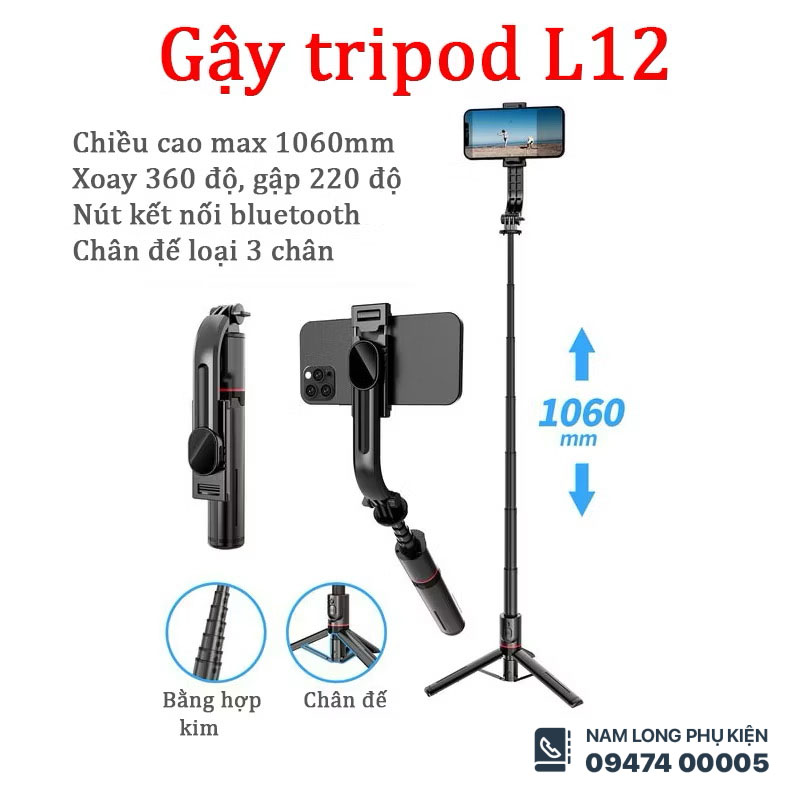 Gậy selfie bluetooth L12 dài 1066mm – Nam Long Mobile