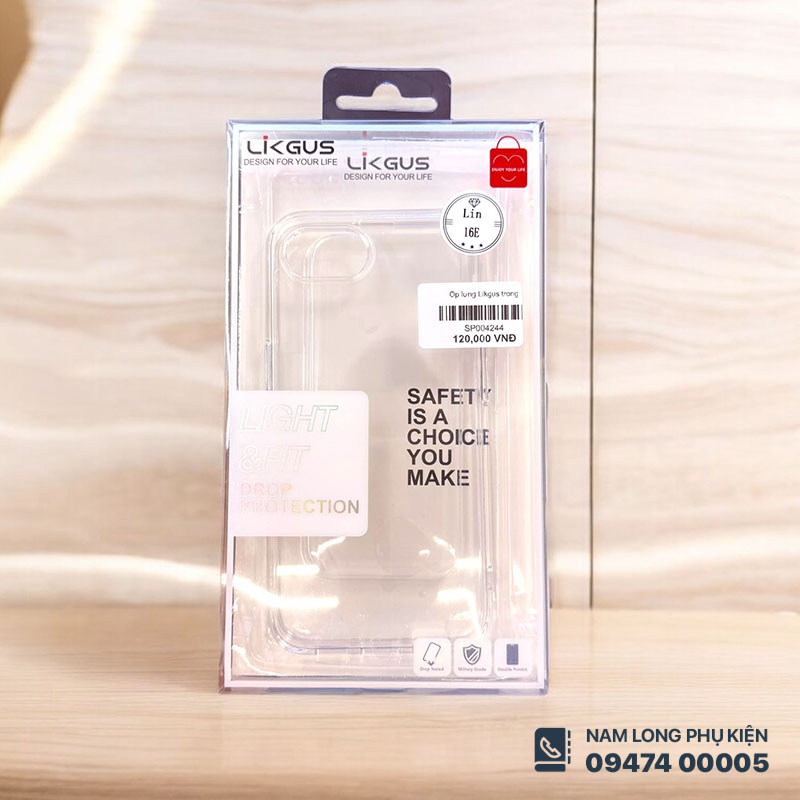 Ốp lưng trong suốt iPhone 16E Likgus – Nam Long Mobile